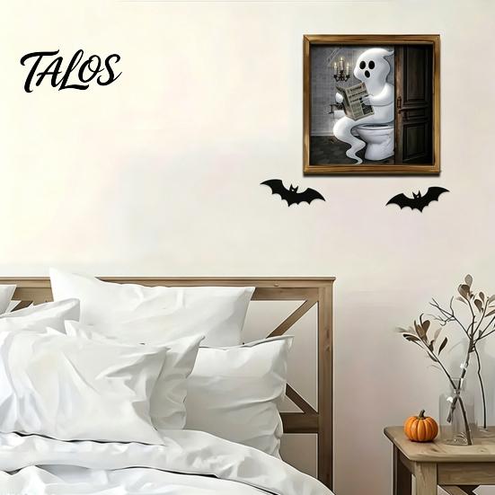Removable PVC Wall Art Halloween Skeleton Art, Funny Bathroom Toilet Decal with Ghost Clown, Skull Decor for 2D Wooden Sign, Spooky Waterproof Sticker