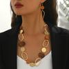 1 Set of Maillard Retro-Style Hollow Circular Wooden Splicing Long Beaded Necklace and Earring Set