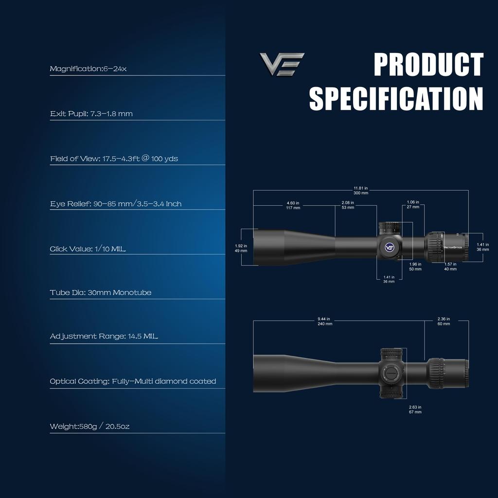 Vector Optics Veyron Zoom Rifle Scope Shotgun Airsoft Scope Airsoft Shotgun Scope 6-24x44FFP