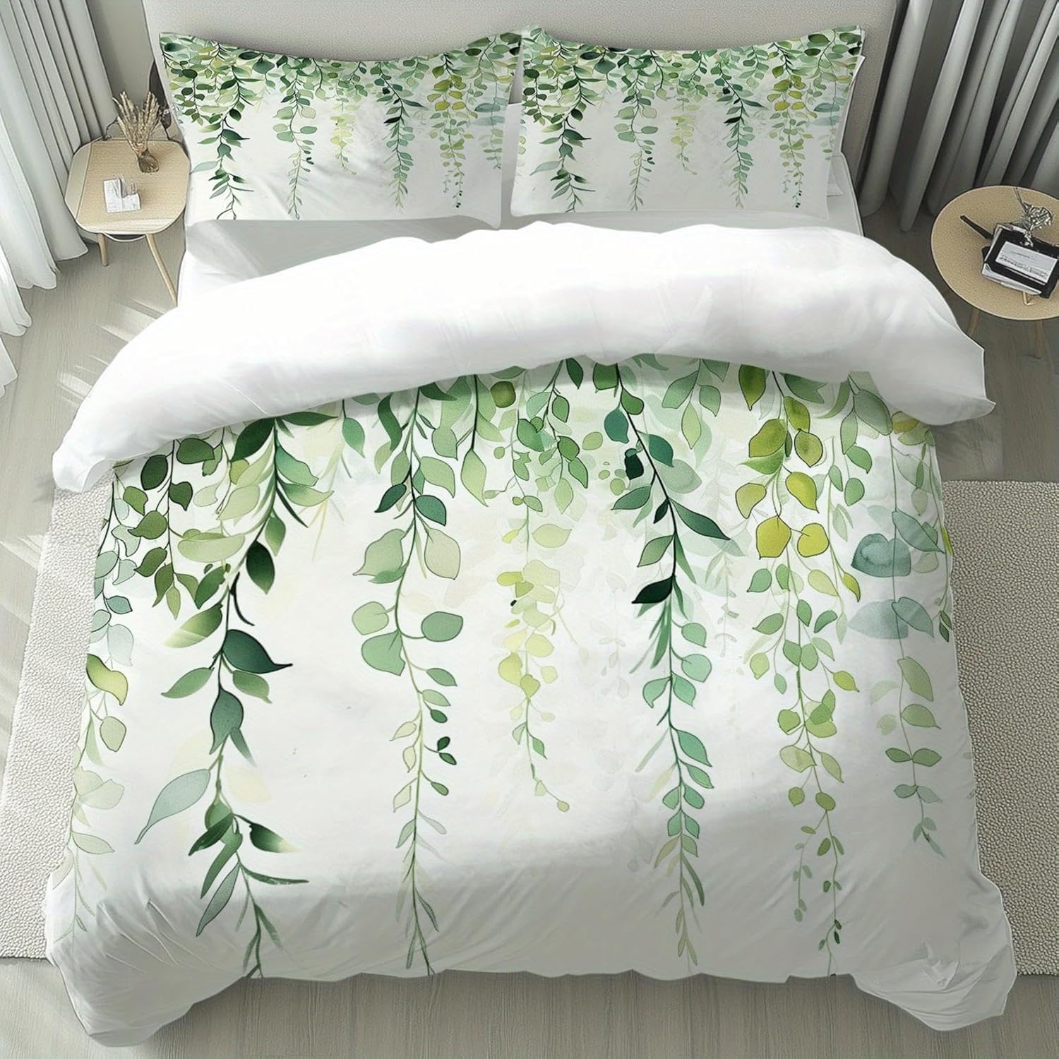 

Comforter Sage Green Botanical Comforter Eucalyptus Leaves Spring Watercolor Plants Bedding Set Rustic Farmhouse Bed Set Comforter (quilt)-EU Single(135*200cm)3pcs