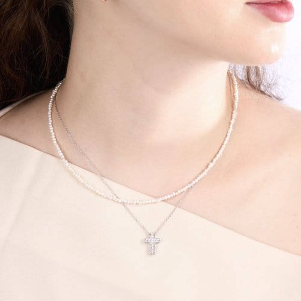 92.5 Silver Simulant Diamond Fashion Cross Necklace Ss029N