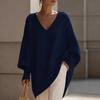 Women's V Neck Long Sleeve Knit Top Loose Fit Casual Mid Length Sweater Solid Cashmere Blend Jumper