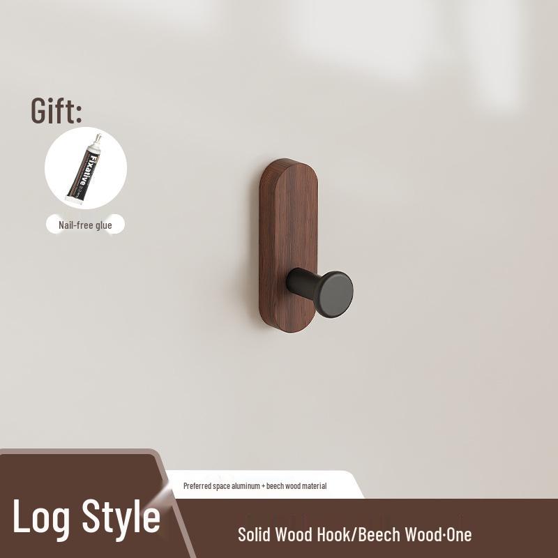 Walnut Adhesive Clothes Hook - Punch-Free, Solid Wood Door Hanger