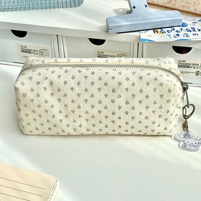 Small and Fresh Dark Blue Floral Print Pencil Case, Ins Style High-value Student Desktop Stationery Storage Bag, Natural Style C