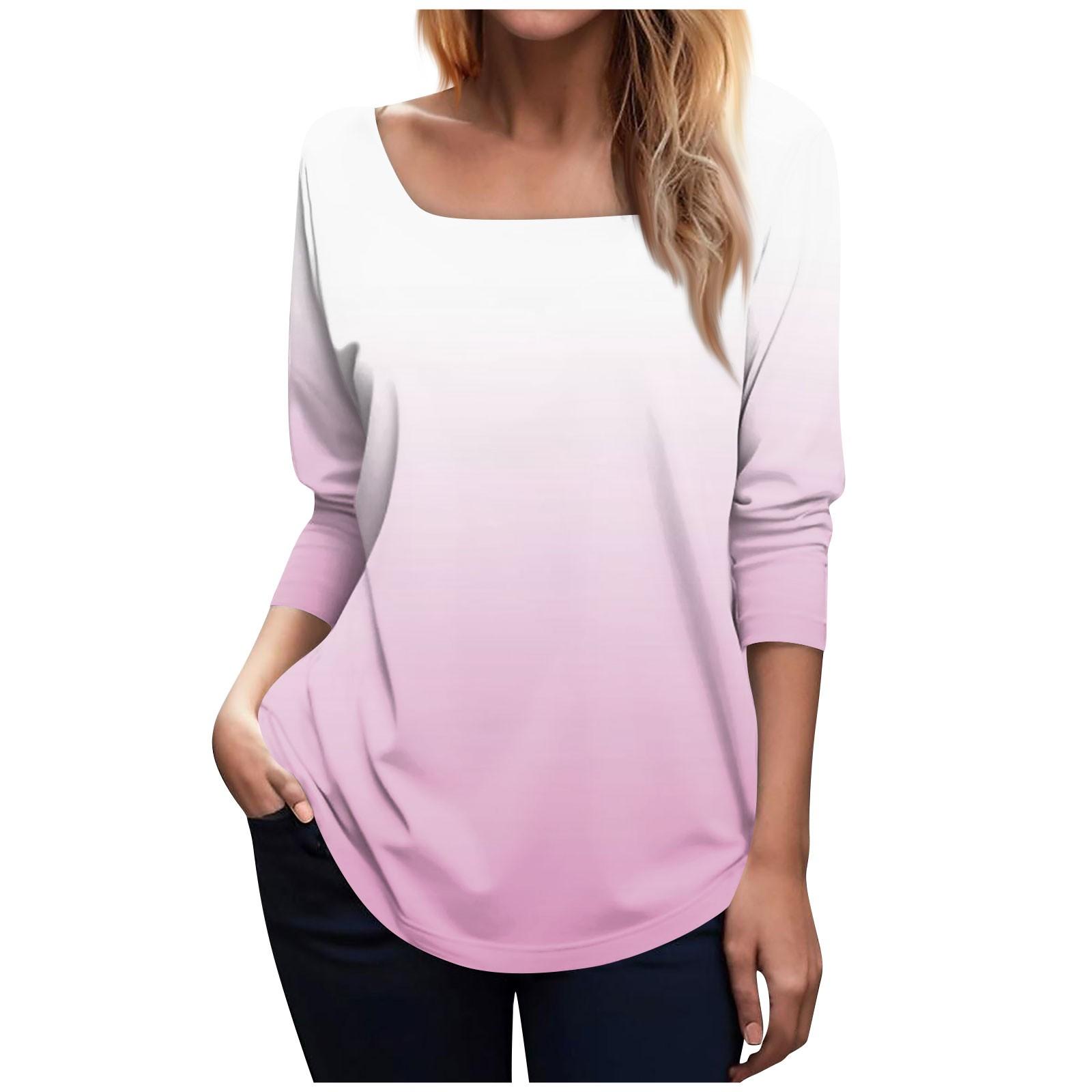 Женская модная футболка с квадратным вырезом и длинным рукавом с градиентным принтом — фото 6