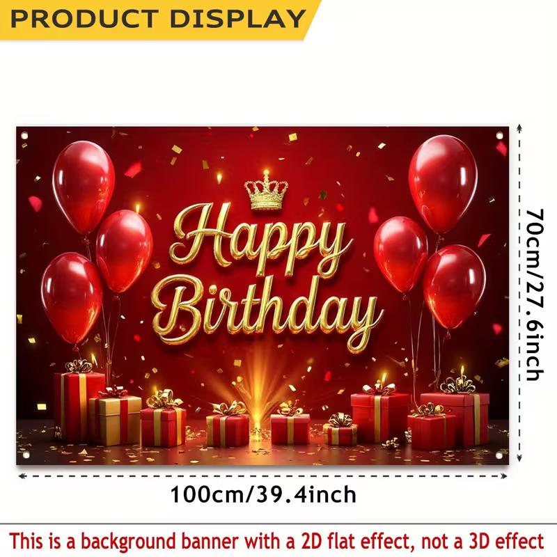 2D Red Gold Confetti Birthday Backdrop Crown Balloon Party Decoration