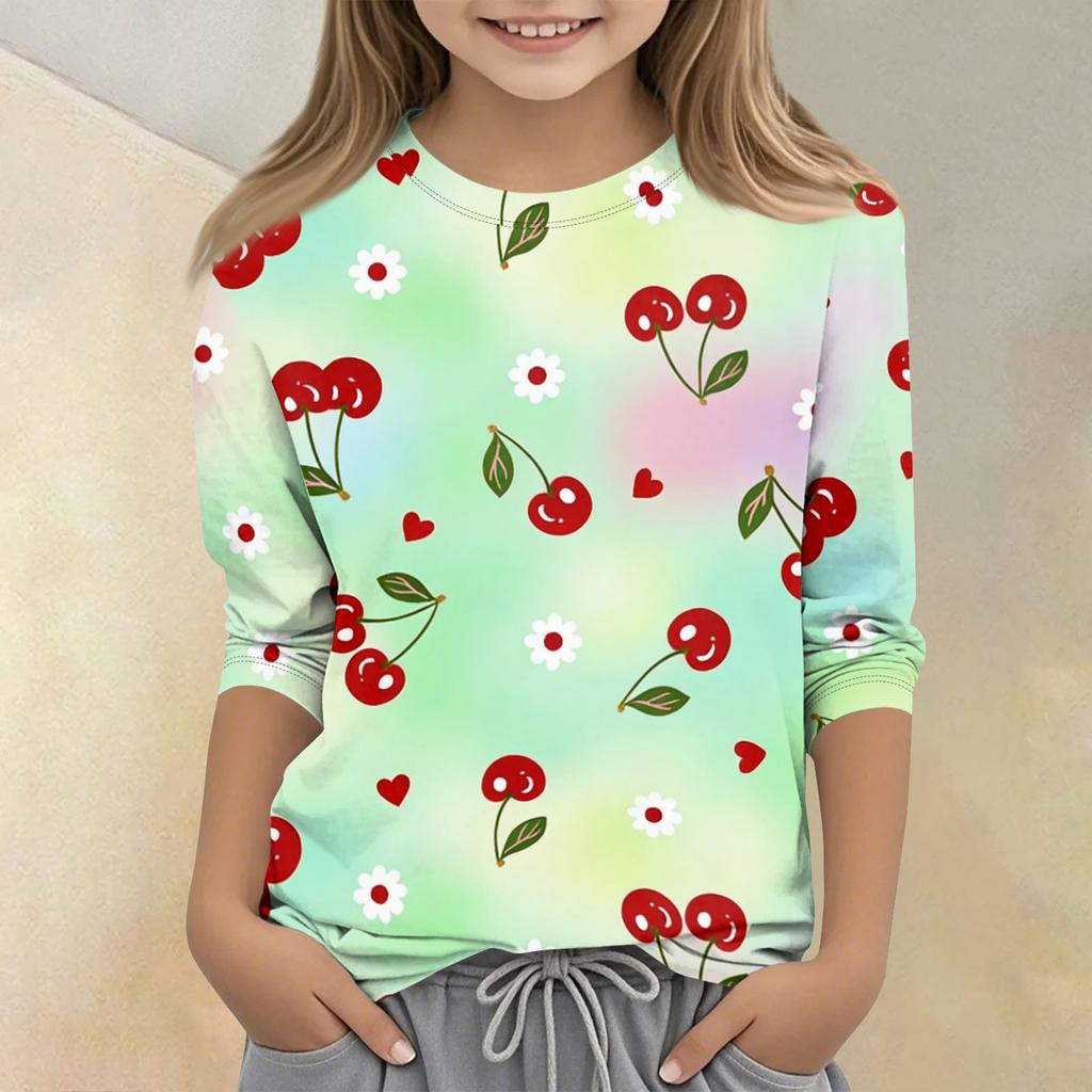 Children's Printed Round Neck Seven Quarter Sleeve Casual T-shirt