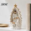 Gold Star Nativity Decor for Desk Holy Family Statue, Christmas Tree Resin Ornament, Hand-Painted Figurine Home Religious Tabletop Altar & Fireplace