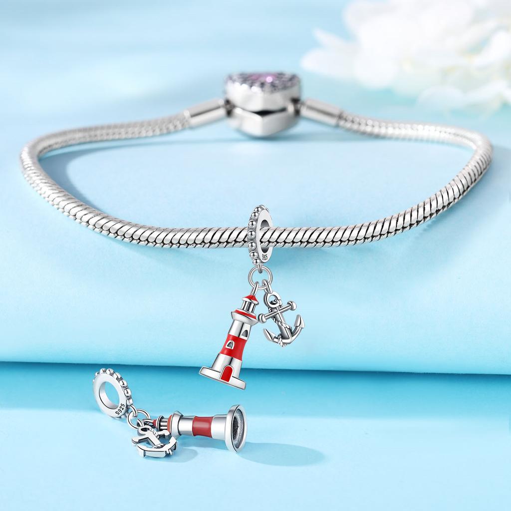 Copper Watchtower Ship Anchor Pendants Bracelet Charms Fit Bangle For Women Jewelry Party Beads Diy Gifts Accessory