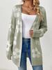Mid to long autumn and winter sweater jacket for women, loose contrasting flower V-neck long sleeved knitted cardigan