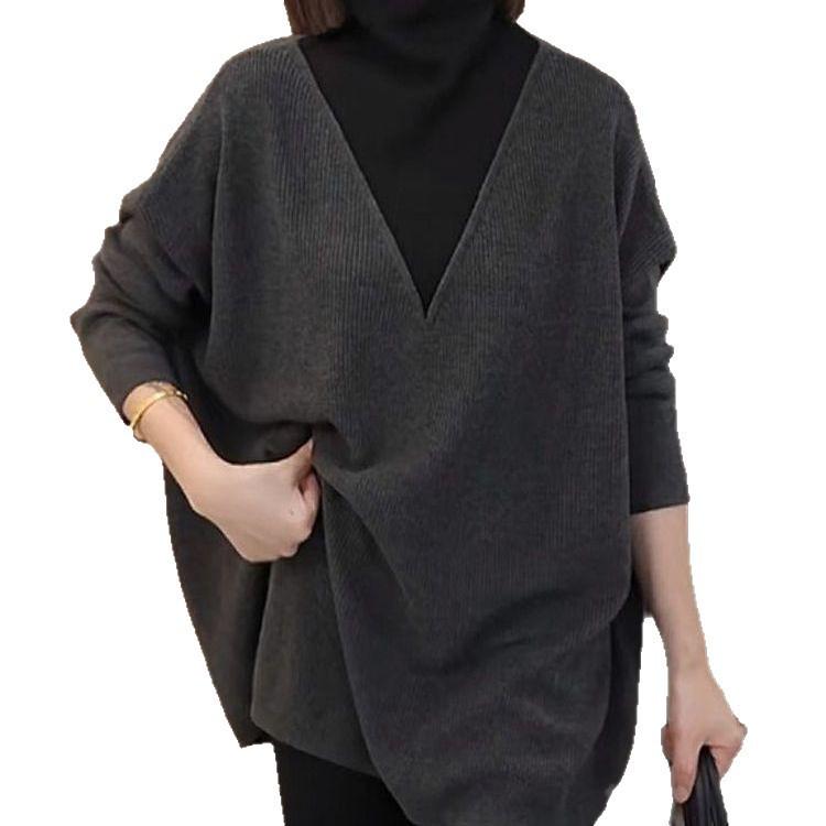 2025 New European-Style Ribbed High Neck Long Sleeve Top for Women - Loose, Slimming Fit