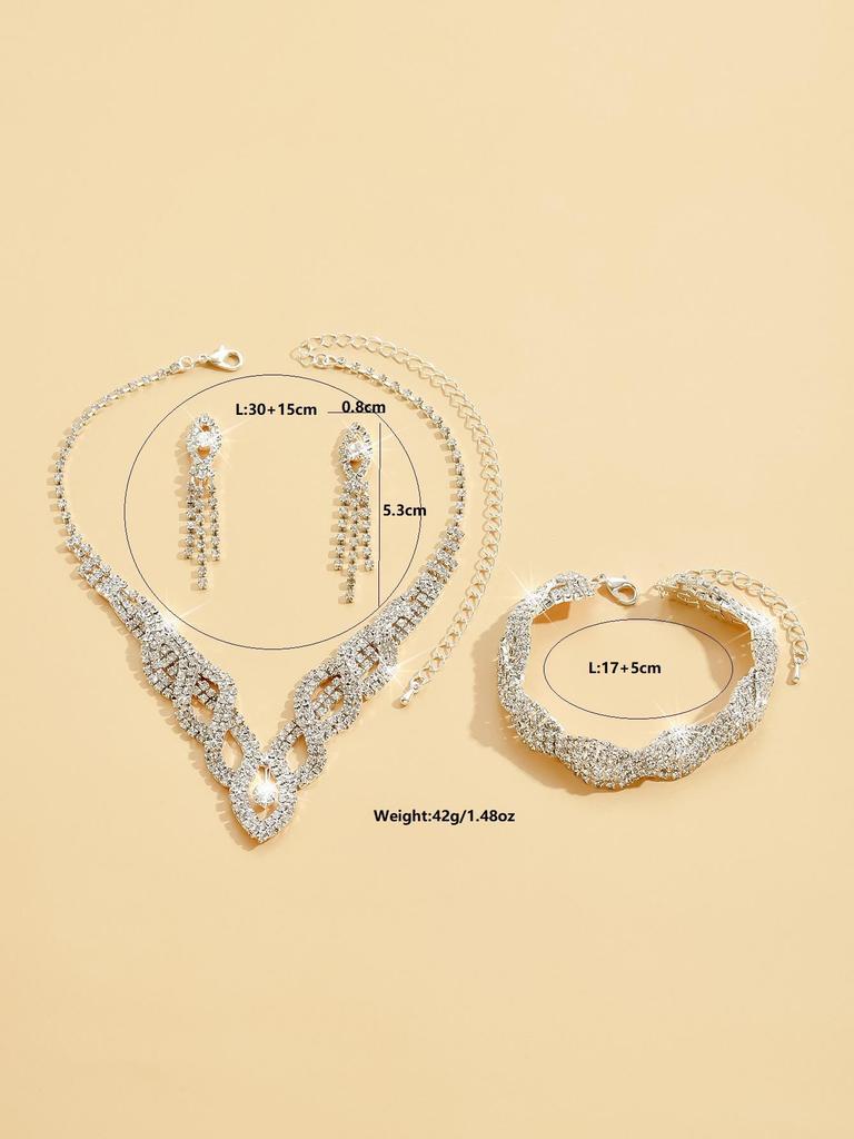 "European & American Style Bridal Necklace & Earring Set with Hollow Full Diamond Design"