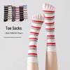 Ribbed Striped Five-Toe Mid-Calf Slouch Socks, Antibacterial & Anti-Odor Sports Split-Toe Cotton Socks for Spring & Autumn