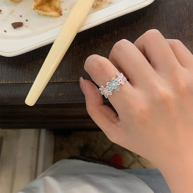 

Zircon dripping oil colored flower opening ring small fresh and small exquisite ring fashionable versatile niche jewelry women