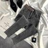 Spliced Leopard Print Stretch High Waist Tight Look Slim Hairy Edge Pencil Foot Pants Winter