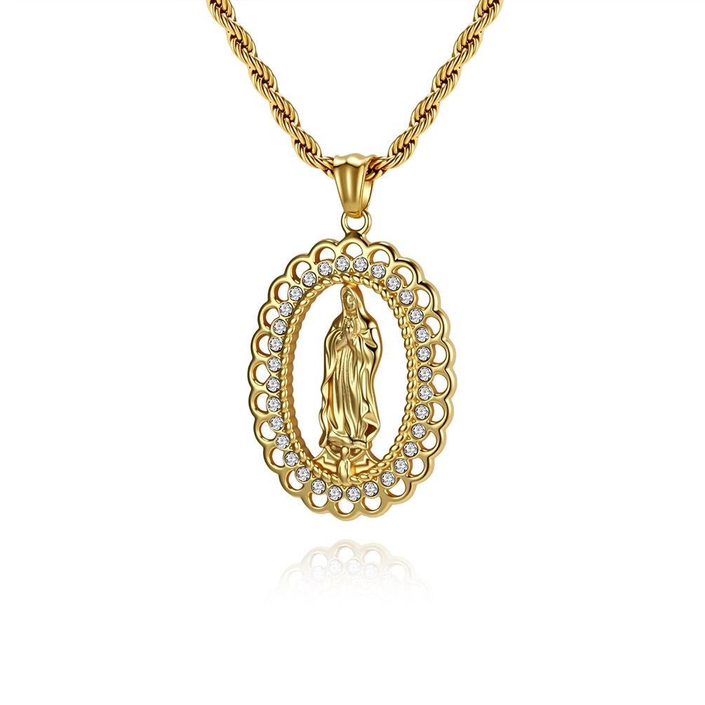 Hip Hop HIPHOP Jewelry Titanium Steel Gold Plated Diamond Virgin Mary Necklace Personalized Fashion Pendant