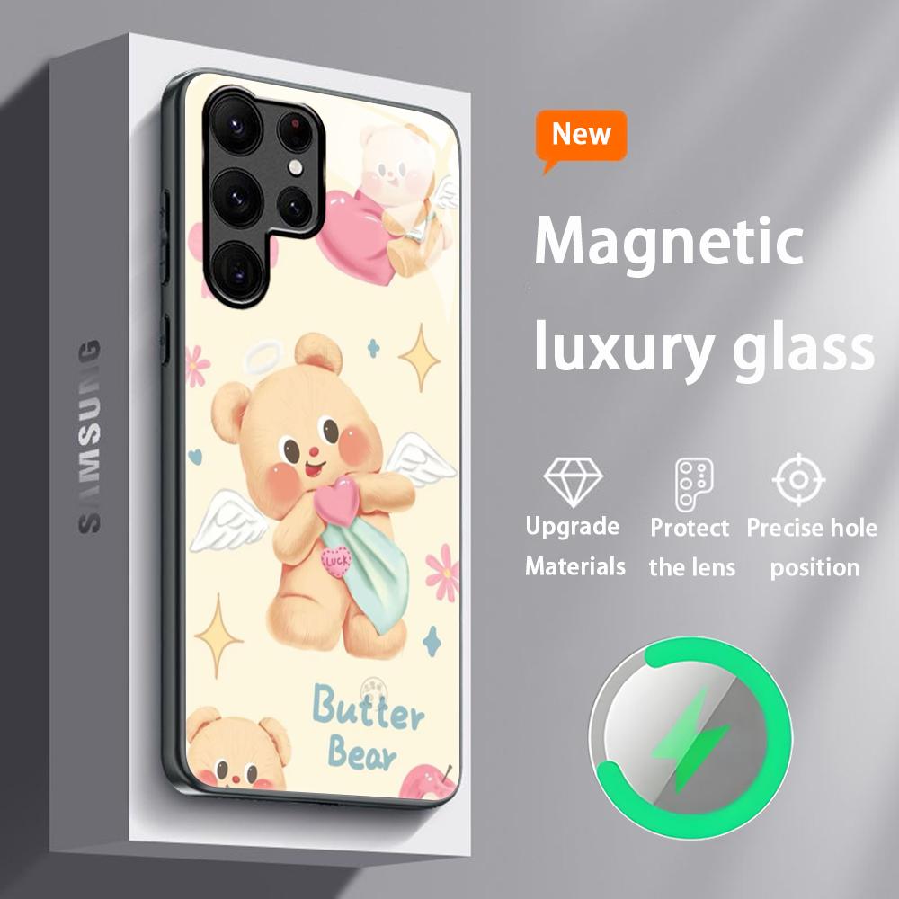 Brand B-Butter Bear Cartoon Phone Case For Samsung S26 S25 S24 S23 S22 S21 S20 Plus Ultra Glass Magnetic Case