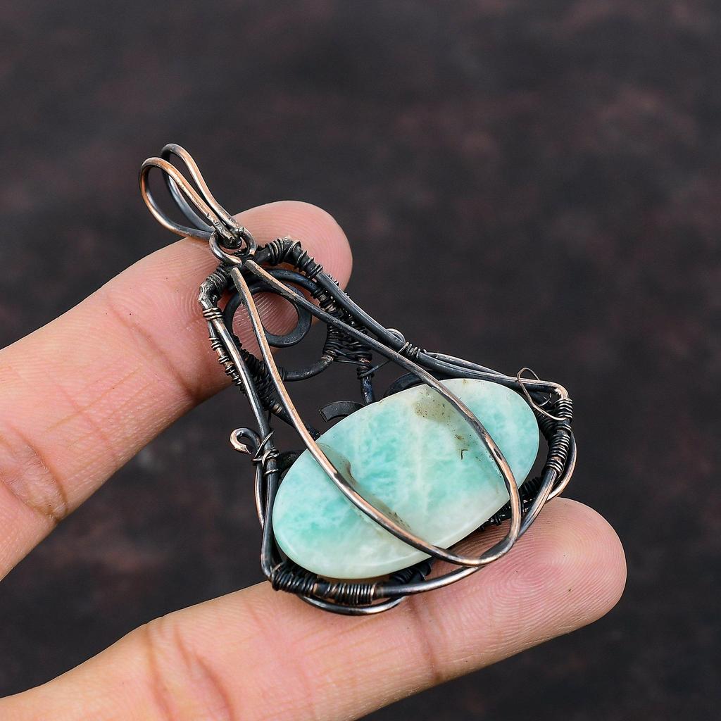 Amazonit Anhänger Kupferdraht umwickelt Edelstein Anhänger stilvoller Anhänger Kupferdraht Schmuck handgemachter Anhänger Geschenk für Mama Amazonit Schmuck