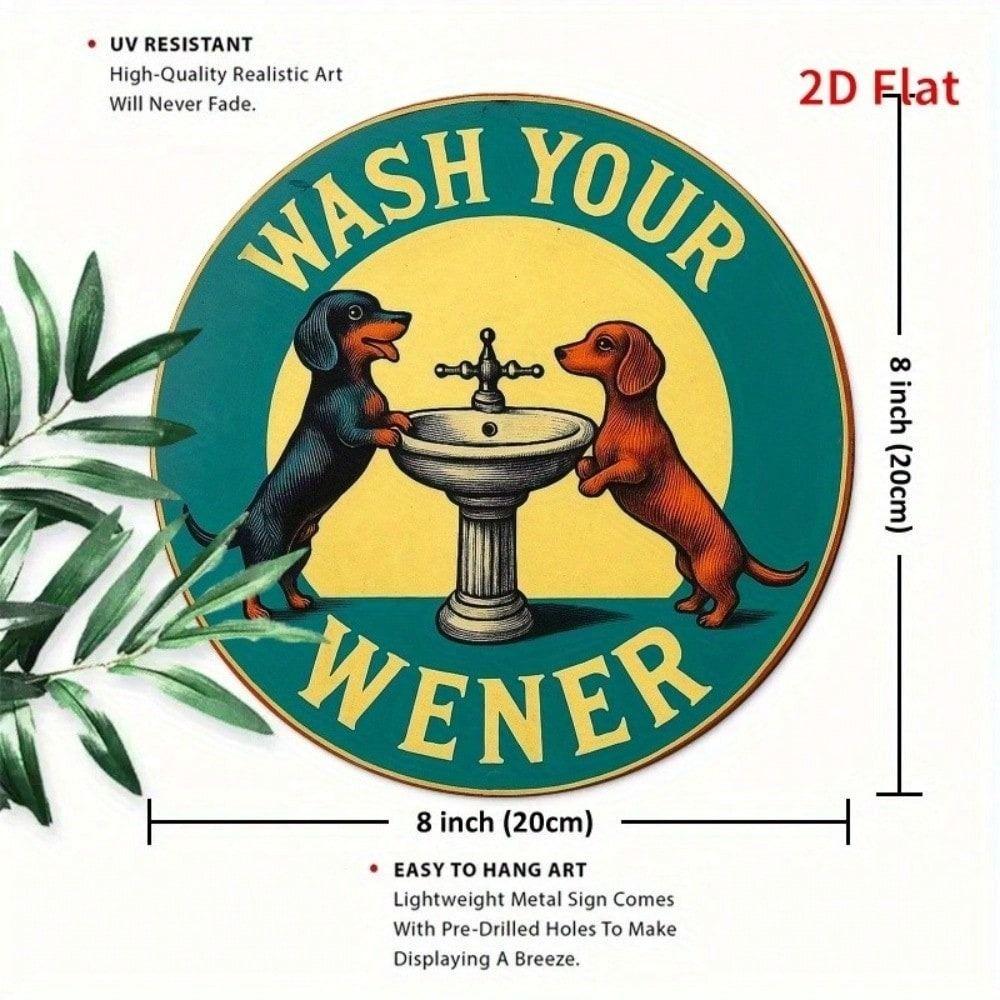 Metal Wall Art Sign Cute Dogs Vintage Round Kitchen Decor 8x8