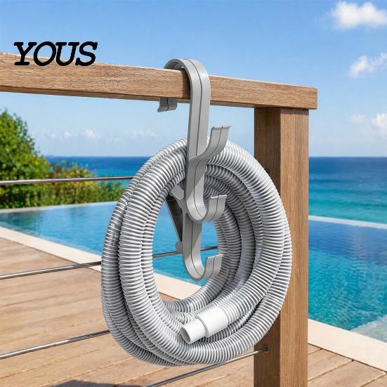 Swimming Pool Cleaning Supply Organizer Poolside Pole Hanger, with 3 Hook Configuration, Weather Resistant Maintenance Tool Management System