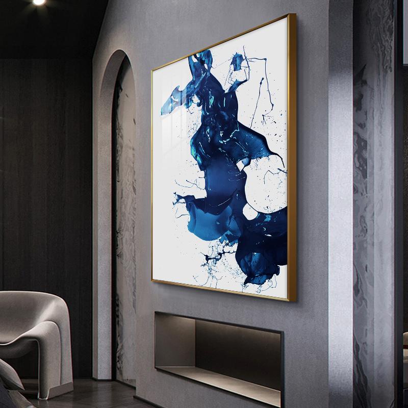 Abstraktní modrý inkoustový obraz na plátně, plakáty a tisk, kreativní moderní domácí dekorativní umělecké nástěnné obrazy do obývacího pokoje a ložnice.