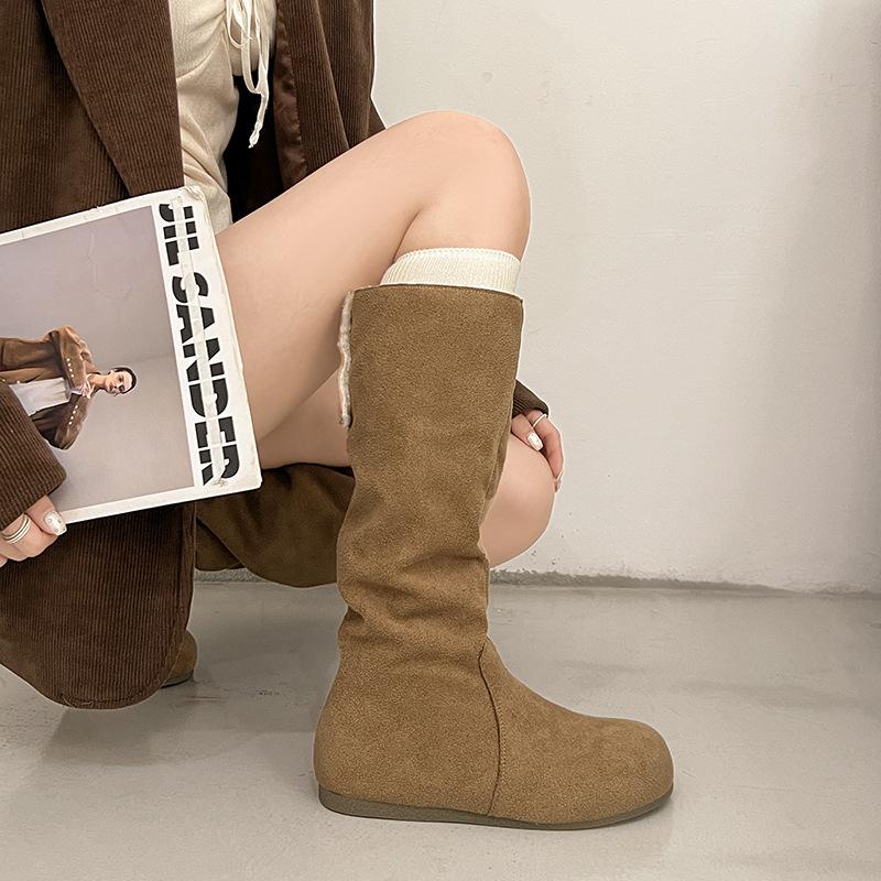 Retro boots children's 2025 autumn and winter new inner height increase single boots tall Merad western flat-bottomed stacking boots