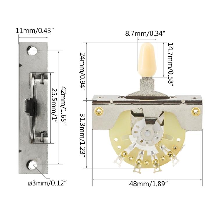 Electric Guitar 3 Way Pickup Selector Toggle Switch Black/White/Yellow Knob