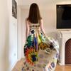 Summer New Sleeveless Collarless High-waisted Printed Painted Women's Large Pendulum Suspender Dress