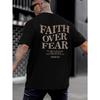 European Sizes "Faith Over Fear" T-Shirt - Men's Casual Short Sleeve Tee with Geometric Pattern