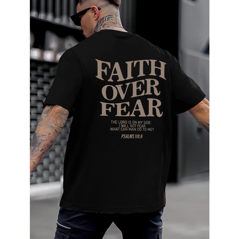 European sizes Faith Over Fear T-Shirt - Men s Casual Short Sleeve Tee with Geometric Pattern S чёрный