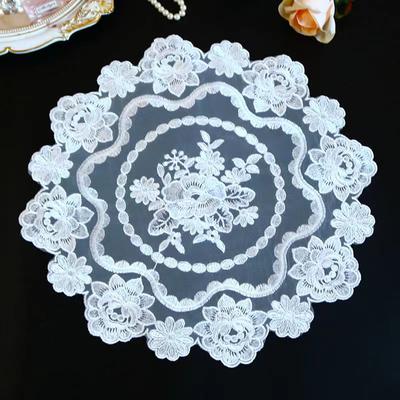 Round White Mesh Rose Flower Embroidery Table Cloth Cover Wedding Tablecloth Kitchen Christmas Table Decoration and Accessories