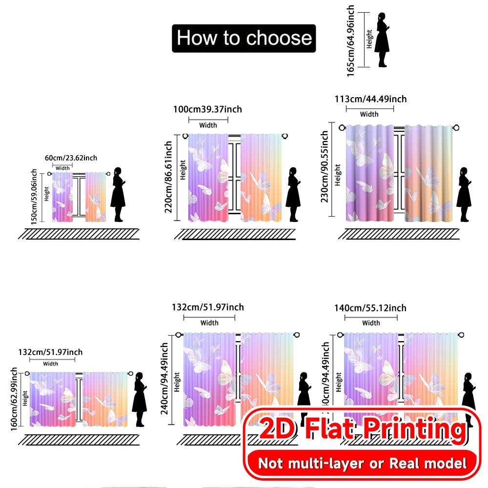 2D Flat Printing  2pcs Butterfly Spectrum Chic Print Curtains Versatile Fabric Curtains All Seasons Use for Bedroom   Living Room