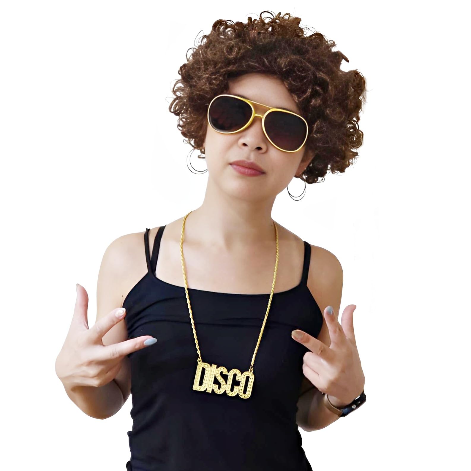 

ZERONOWA Забавный набор для косплея на Хэллоуин из 4 предметов в стиле афро с солнцезащитными очками, бородой и ожерельем (коричневый)