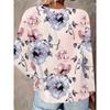 Women's Basic V-Neck Long Sleeve,Beautiful Flower Printed Polyester Relaxed Fit Tees Shirt,Spring Fall Comfort Tops