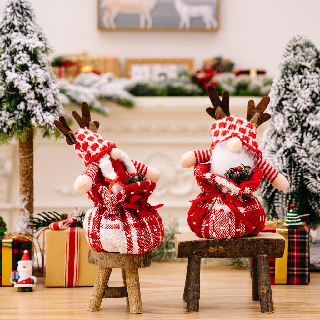 Christmas Kids Delightful Decoration With Reindeer Antlers Gift Bag And Playful Plushie Rudolph