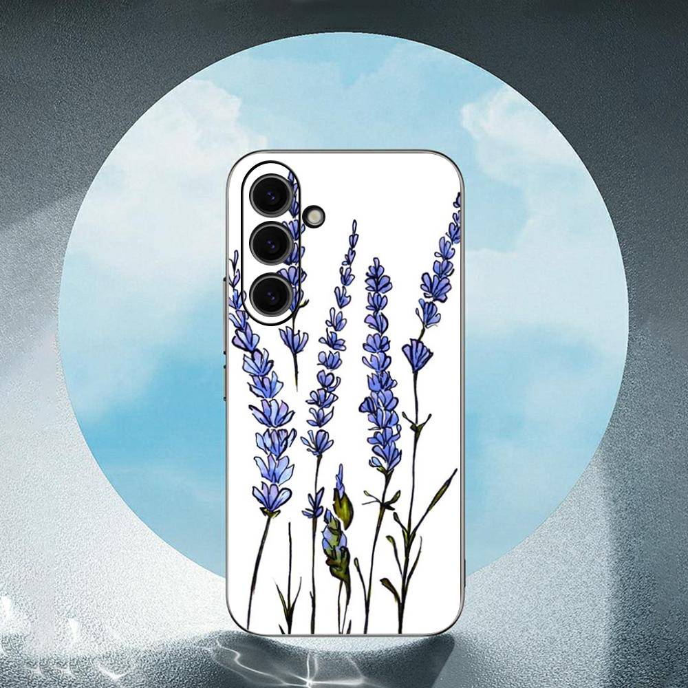 Beautiful purple flower lavender For Samsung Galaxy S25 S24 S23 Ultra S22 S21 Plus S20 Black Soft Silicone Protective Case