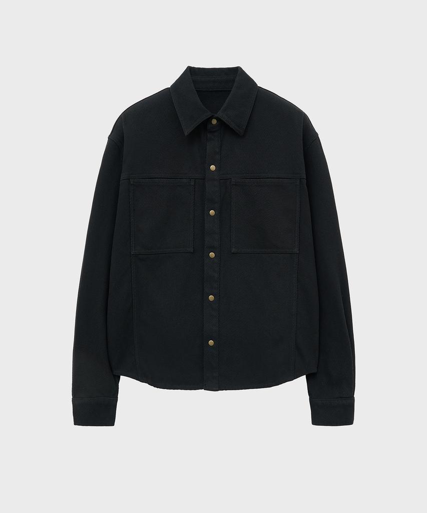 NOIRER Cotton Whipcord Washed Crop Shirt (Black)