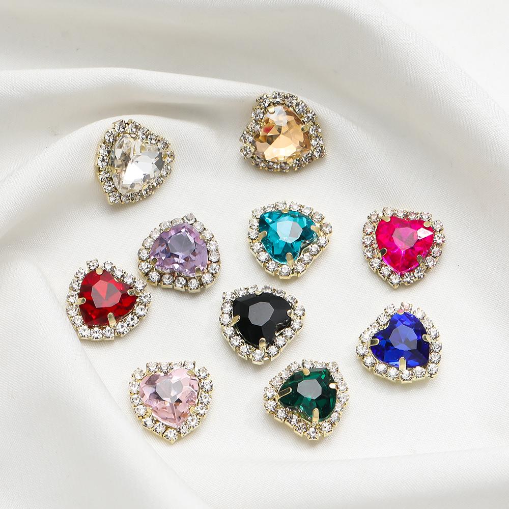 10Pcs/lot 14x15MM Metal Heart Rhinestones Acrylic Sewing Accessories DIY Clothing Hair Accessories Decorative Jewelry