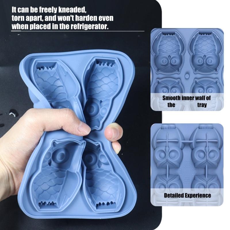 4 Cavities Owl Silicone Molds Multipurpose Animal Ice Maker Molds for Making Chocolate Jelly Candy Cake Freezing Drinks
