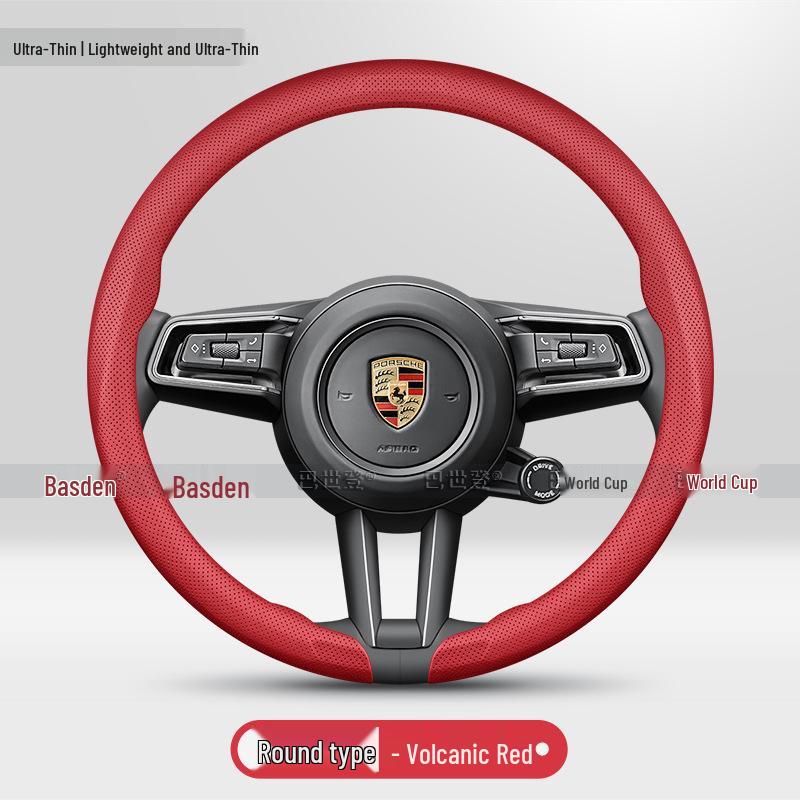 Porsche Steering Wheel Cover: Compatible with 718, Macan, 911, Panamera, Taycan, Cayenne.