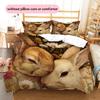 Rabbit in Flower Bush  Pattern Bedding Quilt Set  Home Decoration  Gift (1 * duvet cover + 2 * pillowcase, without core)