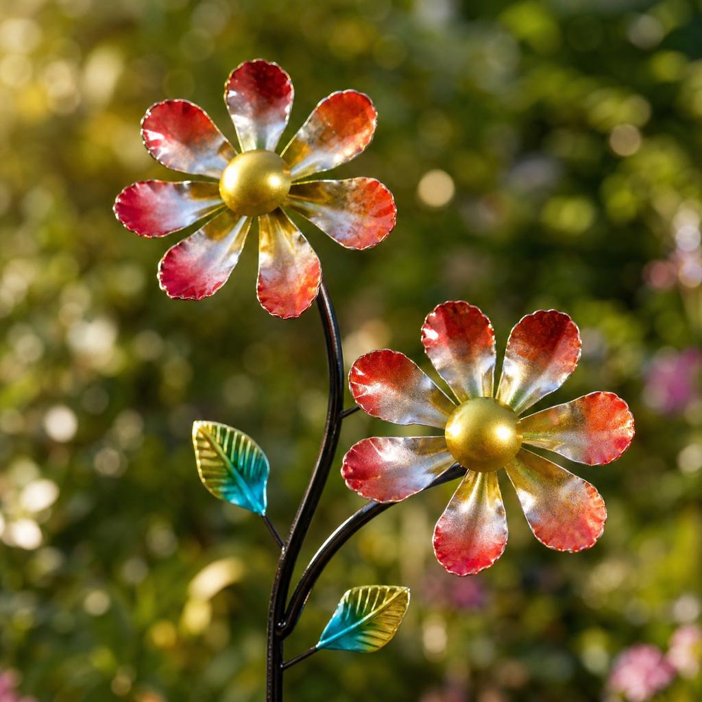 Metal Garden Spinner Outdoor Decorative Windmill Yard Stake Rotating Flower Sculpture Lawn Ornament