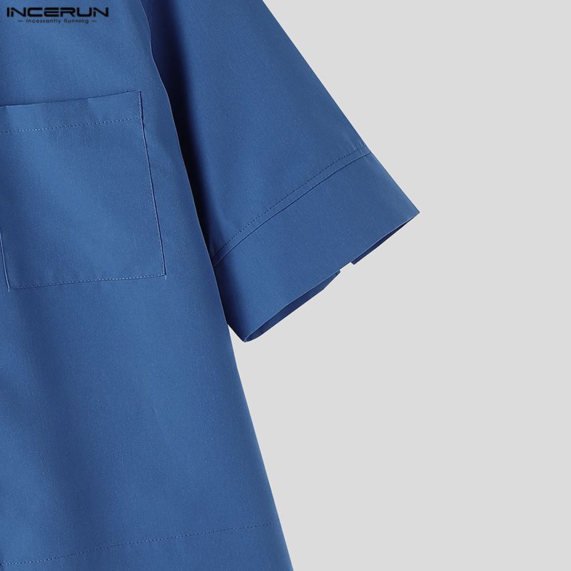 INCERUN Men Summer Half Sleeve Solid Color Loose Casual Shirts Tops