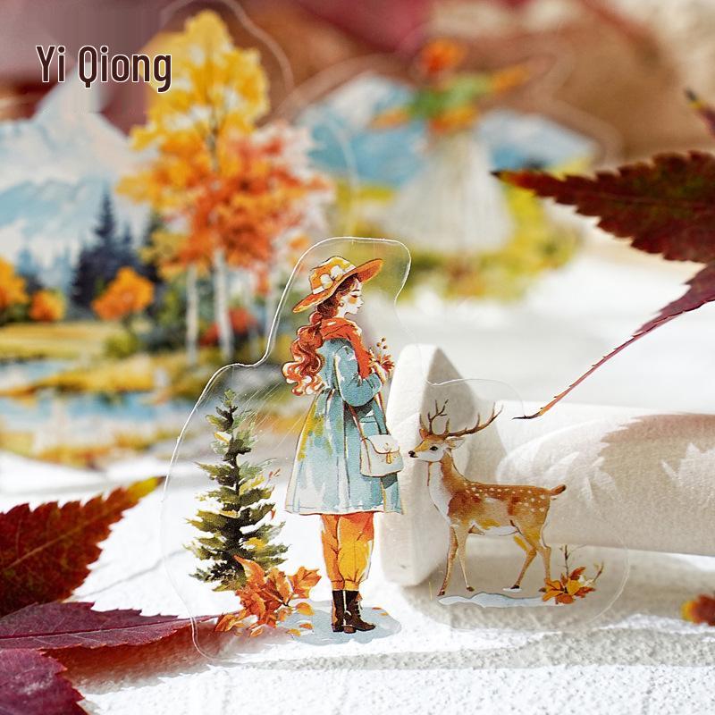 Pack d'autocollants pour animaux de compagnie Yi Niao: Série Prairie Infinie - 6 Styles & 15 Feuilles d'Autocollants de Paysage sur le Thème des Scènes Saisonnières