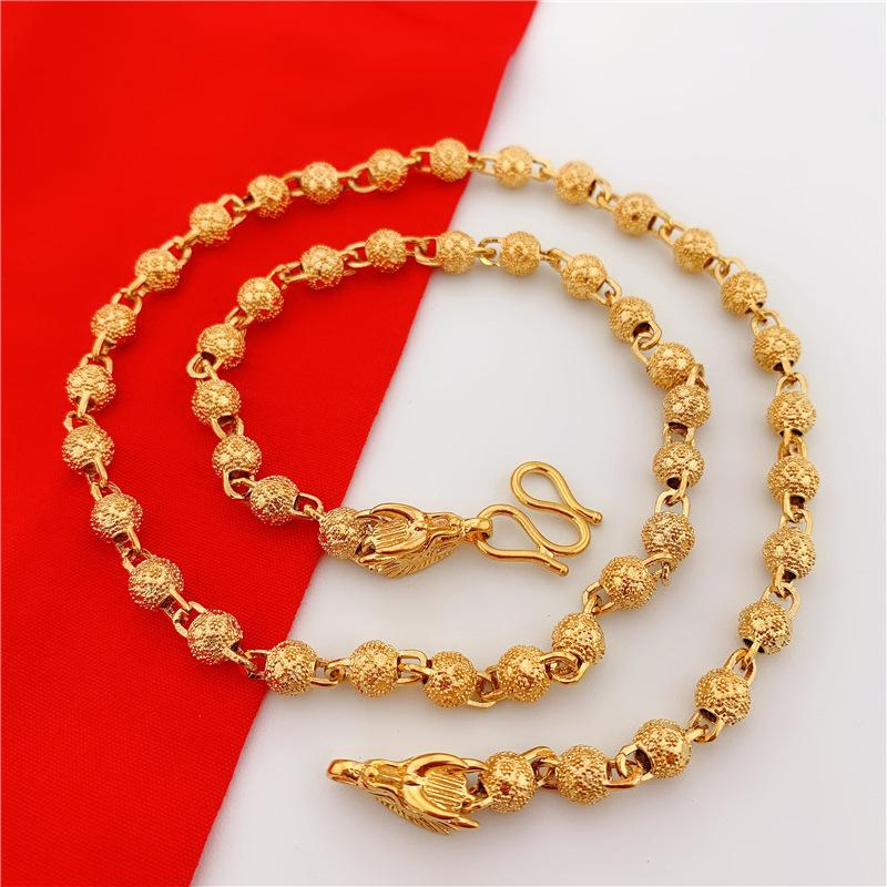 Dubai Necklacealluvial Gold Necklace Men s Frosted Round Beads Dragon Head Plated Color Gold-Like