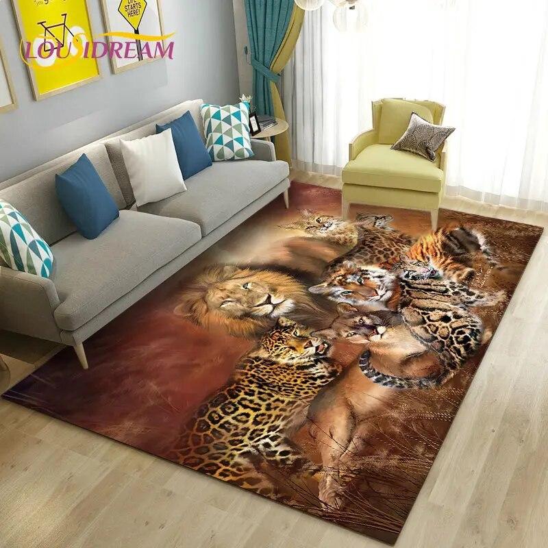 3D White Tiger Lion Leopard Wolf Area Rug,Carpet Rug for Living Room Bedroom Sofa Doormat Decoration,Kid Play Non-slip Floor Mat