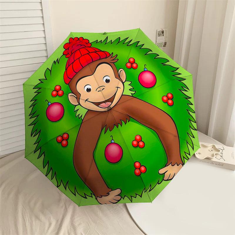 

1PC Curious George Christmas Umbrella-8-Rib Reinforced Portable Folding Travel Suitable for All Seasons Outdoor Daily Use-H0379