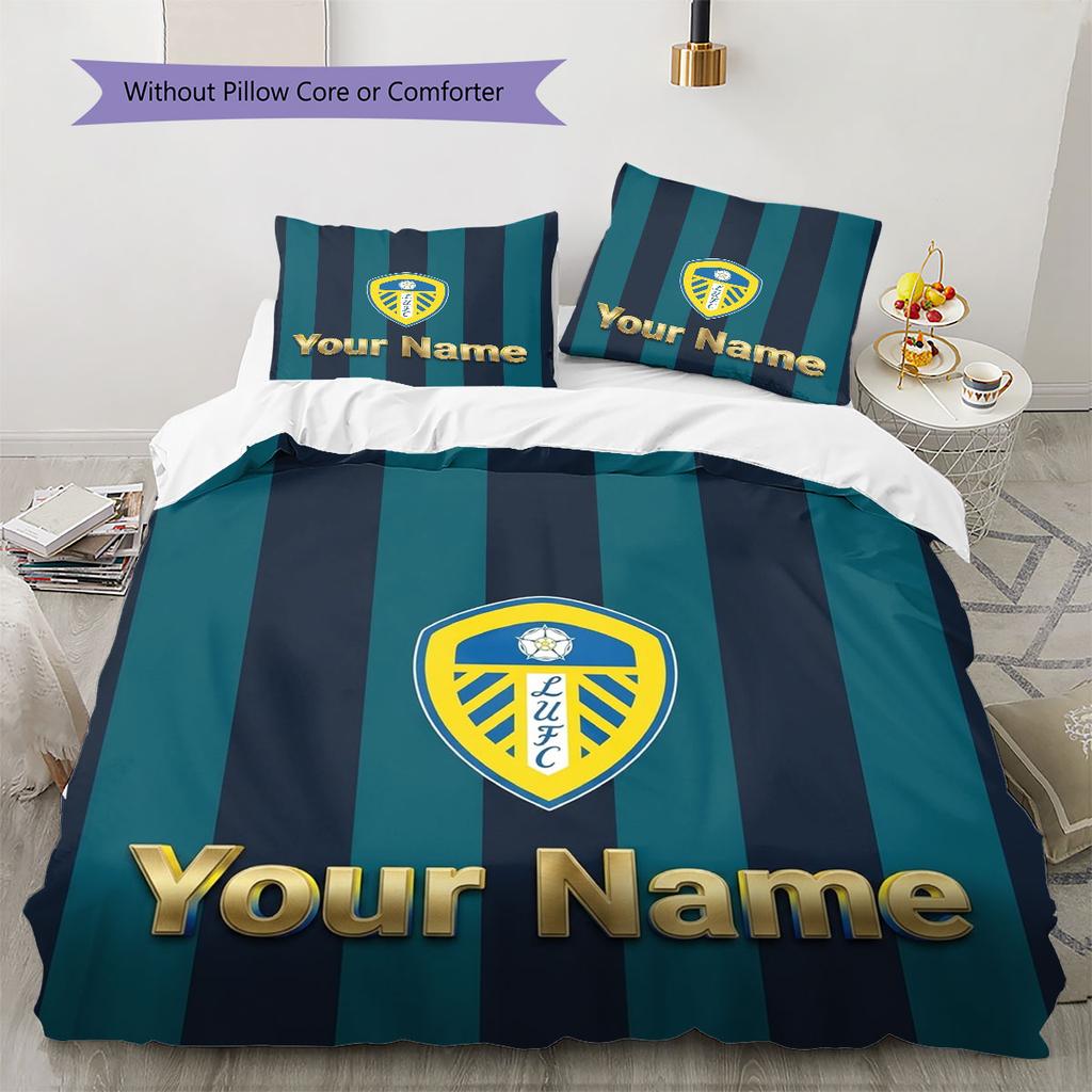 Leeds United Custom Name Pattern Bedding,Quilt Set Quilt Cover Pillowcase Home Birthday Gift(1 * Duvet Cover + 2 * Pillowcase, Without Core)