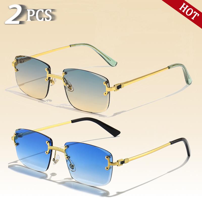 

CATERSIDE Retro Rimless Square Sunglasses Men Women UV400 Small Gradient Sun Glasses For Men Popular High Quality Party Eyewear As Photos Showing