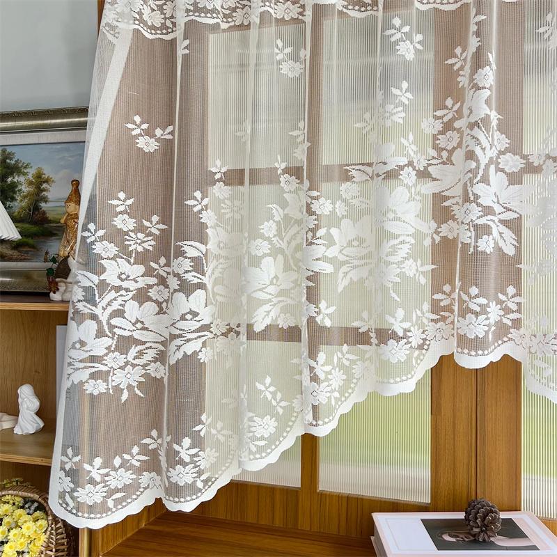 Französischer Romantischer Bestickter Kurzer Vorhang Halbvorhang für Wohnzimmer Schlafzimmer Tür Fenster Dekorativer Transparenter Vorhang 100cm Breit